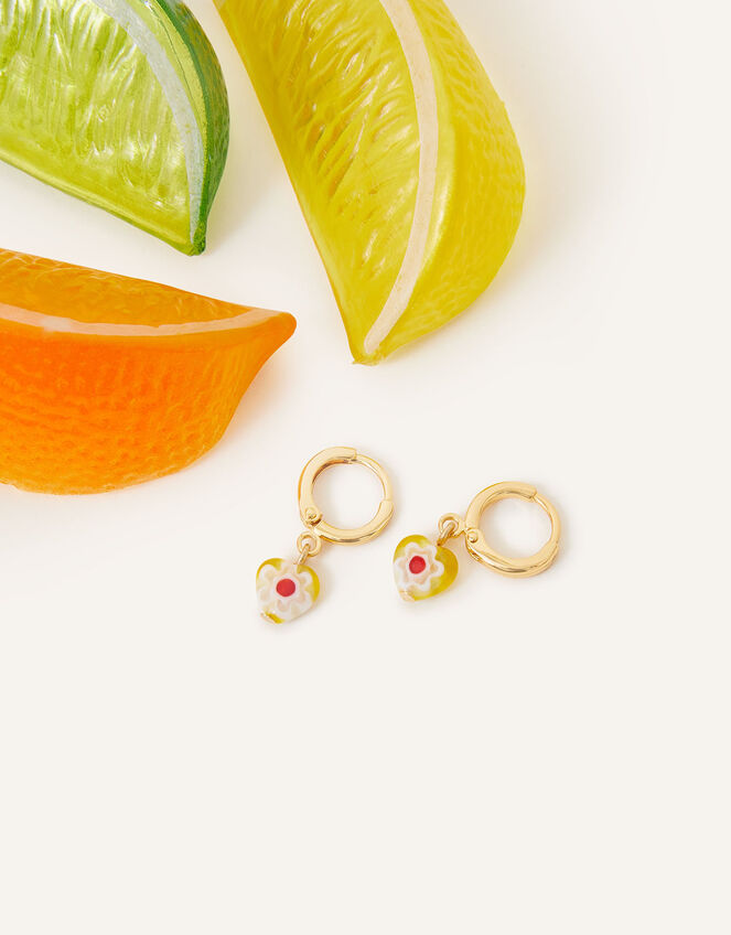 14ct Gold-Plated Murano Glass Heart Huggie Hoops, Yellow (YELLOW), large