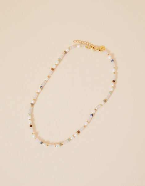 Gold-Plated Healing Stone Beaded Necklace, , large