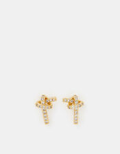 14ct Gold-Plated Diamanté Knot Stud Earrings, , large