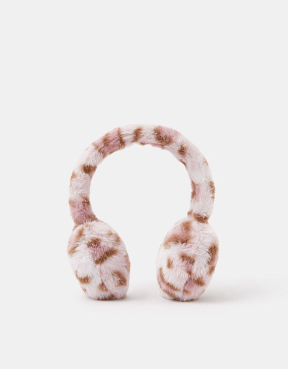 Girls Faux Fur Leopard Print Earmuffs, , large