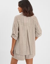 Stripe Beach Cover Up Shirt, Brown (BROWN), large