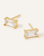 14ct Gold-Plated Sparkle Baguette Studs, , large
