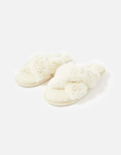 Faux Fur Pearl Sliders, Cream (CREAM), large