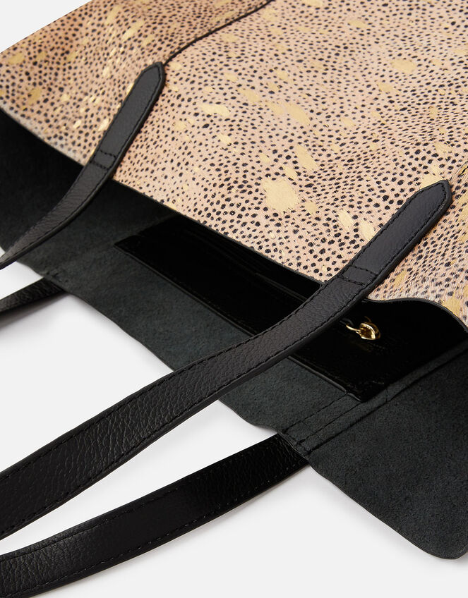 Animal Foil Print Leather Shopper Bag, , large