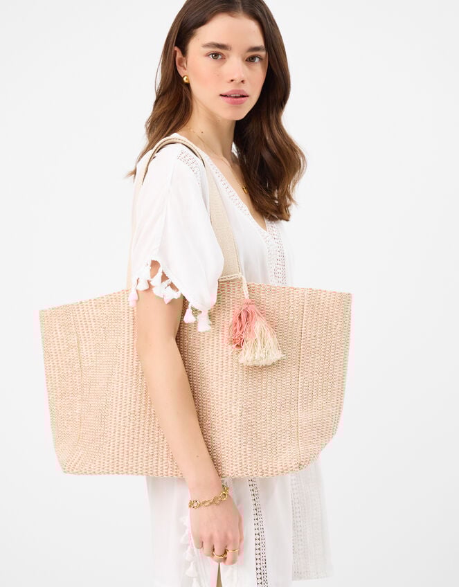 Woven Metallic Beach Bag, , large