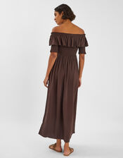 Off-The-Shoulder Smocked Maxi Dress, Brown (CHOCOLATE), large