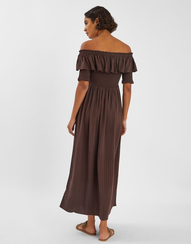 Off-The-Shoulder Smocked Maxi Dress, Brown (CHOCOLATE), large