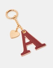 Initial Heart Bag Charm, Red (BURGUNDY), large
