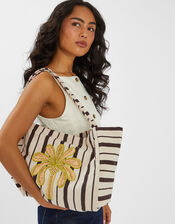 Palm Stripe Shopper Bag, , large