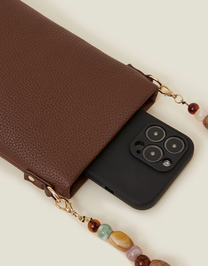 Bead Strap Faux Leather Phone Bag, , large