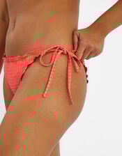 Frilly Seersucker Tie Bikini Bottoms, Orange (CORAL), large