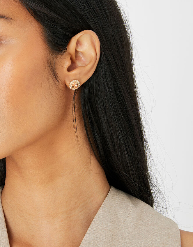 Pearl Halo Crystal Stud Earrings, , large