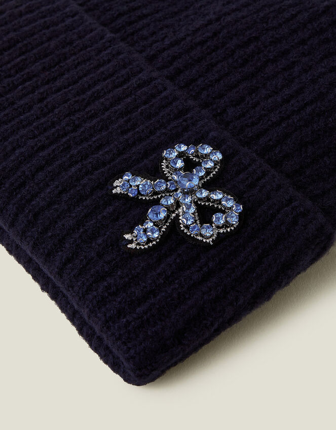 Embellished Bow Beanie Hat, , large