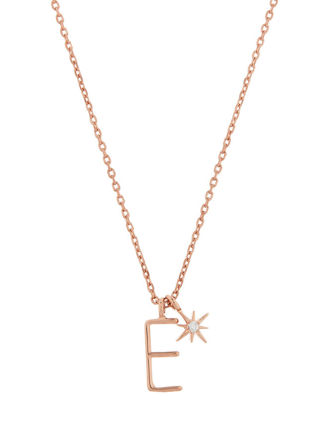 Rose Gold-Plated Initial Star Necklace - E, , large