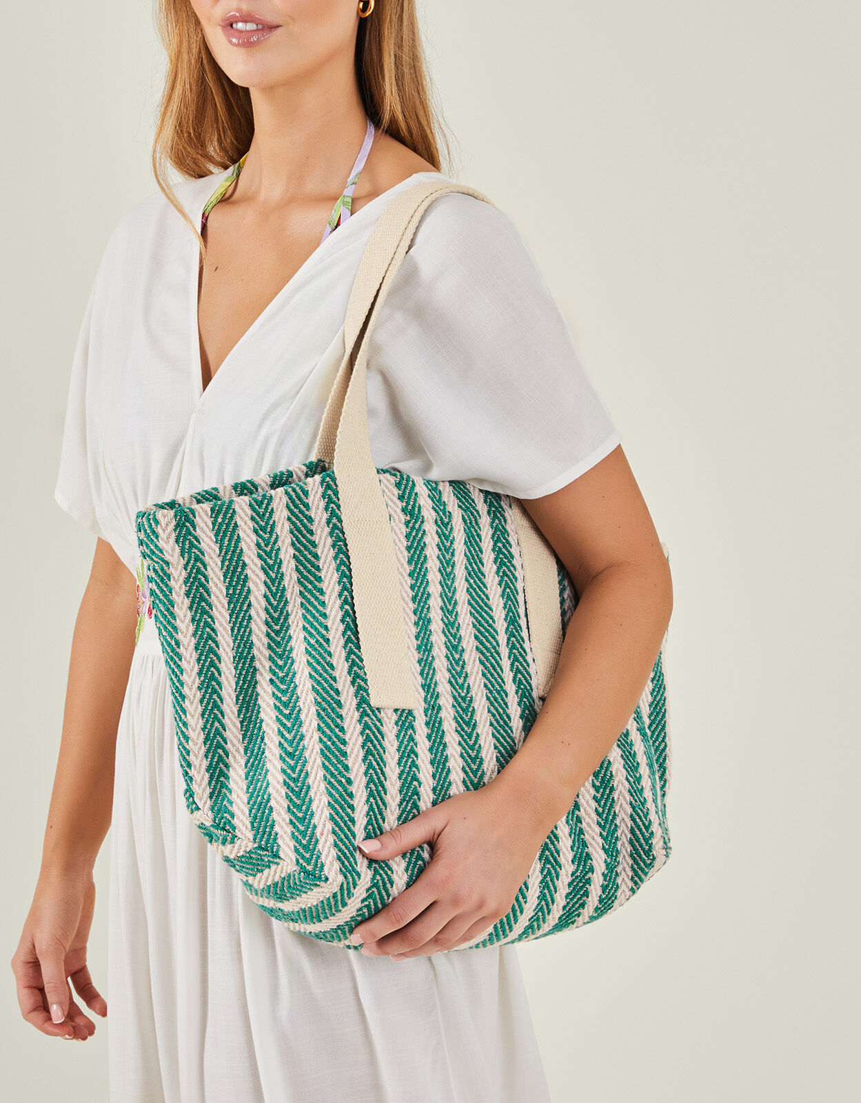 Stripe Woven Shoulder Bag