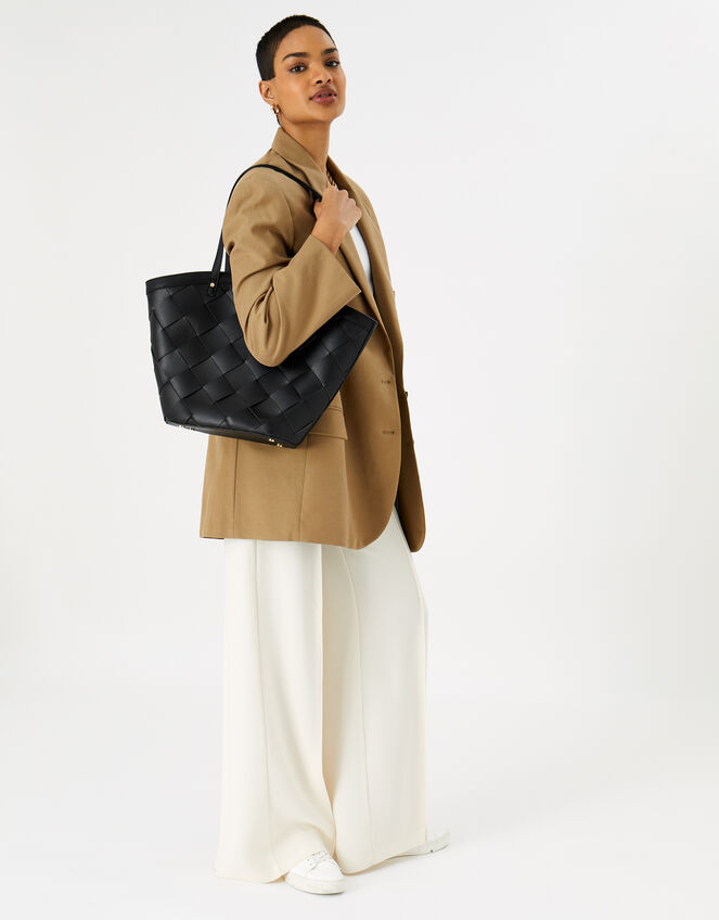 Cross-Weave Tote Bag, Black (BLACK), large