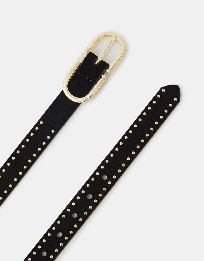 Suede Studded Skinny Belt , Black (BLACK), large