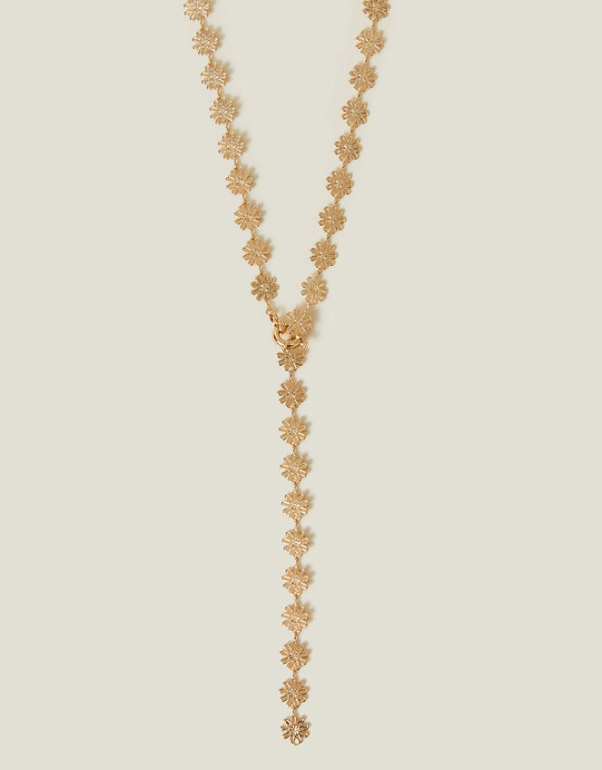 Flower Chain Lariat Necklace Gold, , large