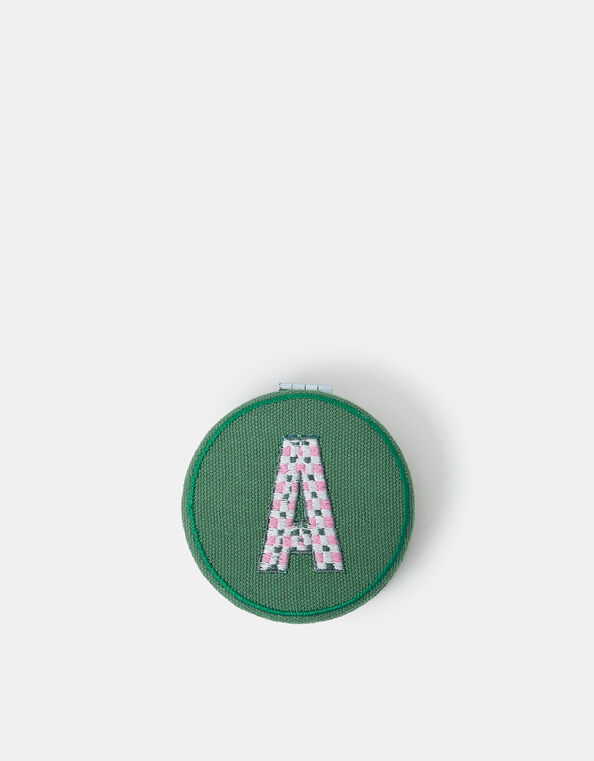Initial Embroidered Compact Mirror, Green (GREEN), large
