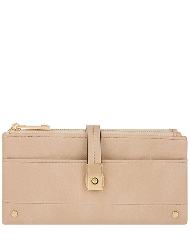 Push-Lock Faux Leather Wallet, Nude (NUDE), large