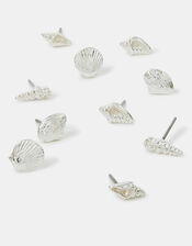 5-Pack Seashell Stud Earrings Silver, , large
