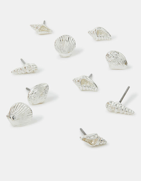 5-Pack Seashell Stud Earrings Silver, , large
