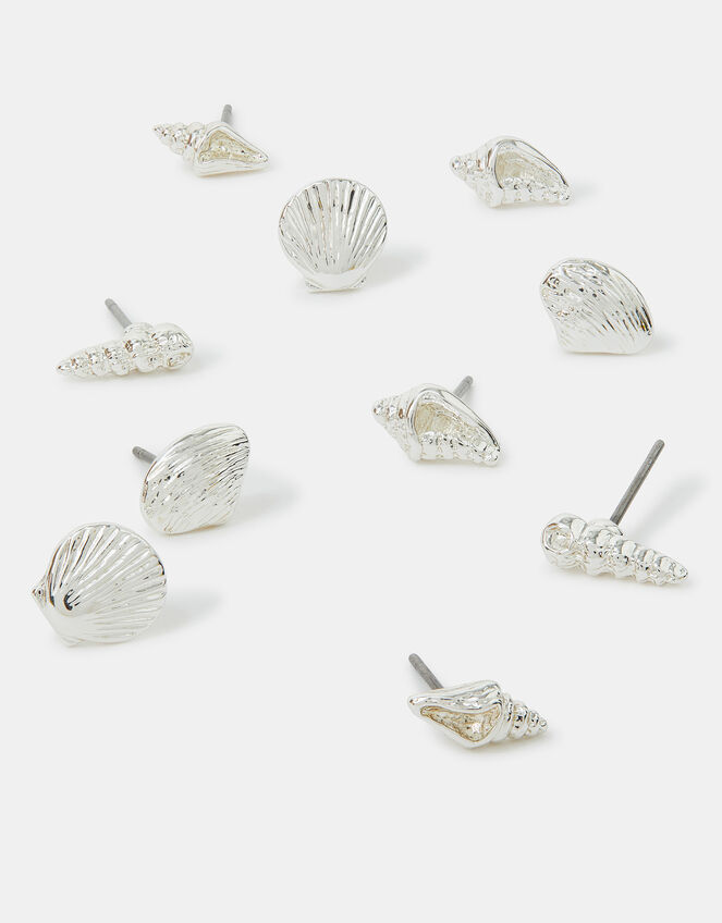 5-Pack Seashell Stud Earrings Silver, , large