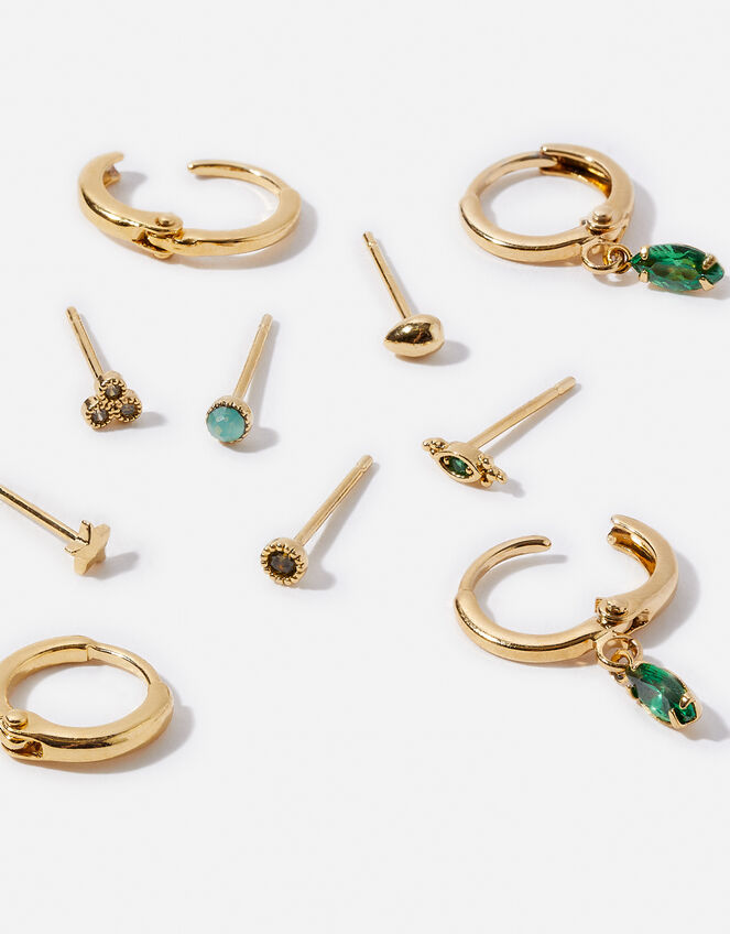 Gold-Plated Gem Hoop and Stud Set, , large