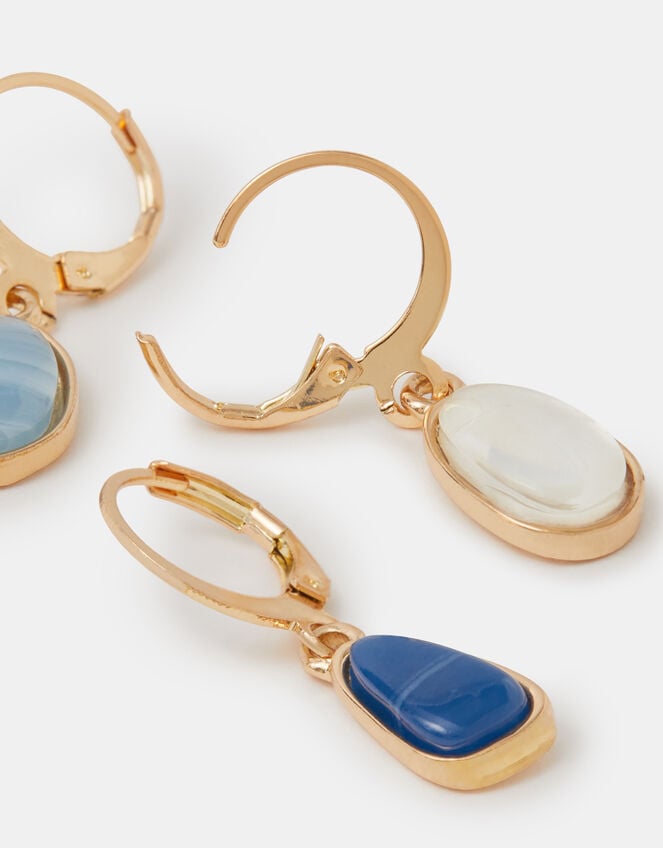 3-Pack Mother of Pearl Stone Huggie Hoop Earrings, , large