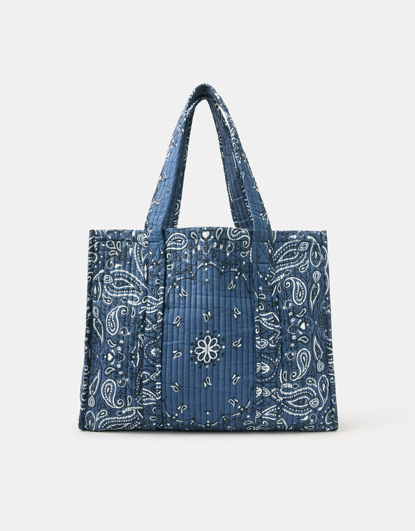 Paisley Print Quilted Shopper Bag, , large
