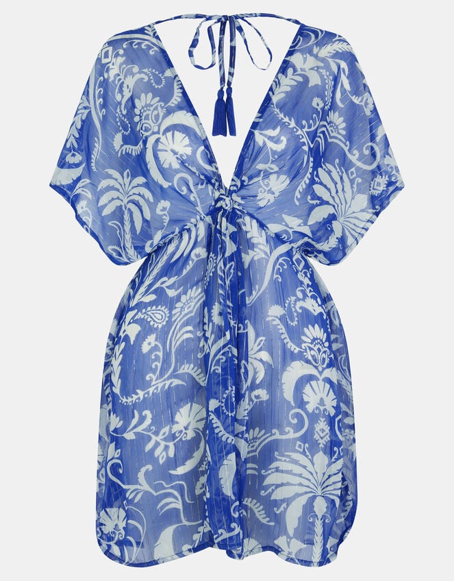 Palm Print Mini Kaftan, Blue (COBALT), large