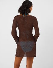 Knitted Long Sleeve Cover Up, Brown (CHOCOLATE), large