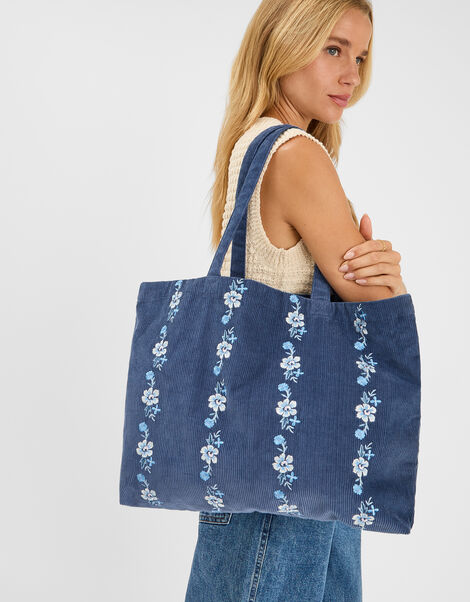 Floral Embroidered Cord Shopper Bag, , large