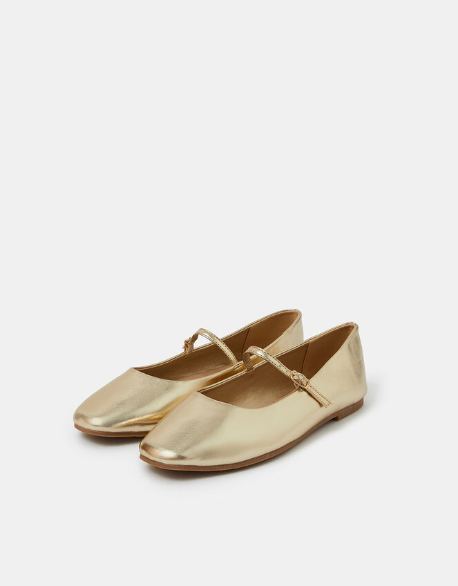 Metallic Strap Ballet Flats, Gold (GOLD), large