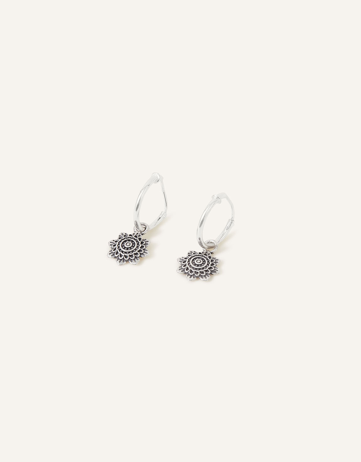 Silver flower hoop earrings shop