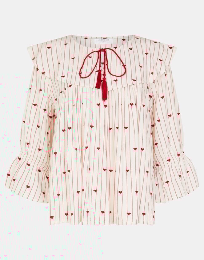 Heart Print Collared Blouse, Red (RED), large
