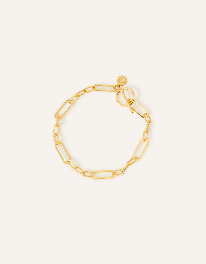 14ct Gold-Plated Trombone Chain T-Bar Bracelet, , large