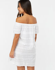 Schiffli Bardot Dress, White (WHITE), large