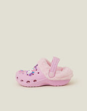 Girls Faux Fur Lined Unicorn Rubber Clogs, Pink (PINK), large