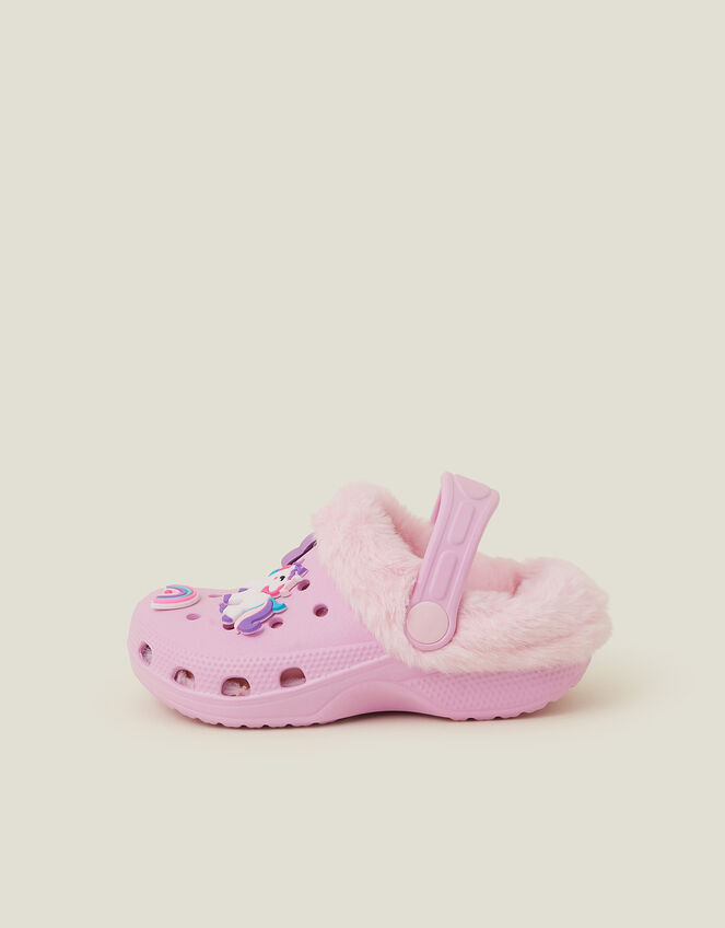 Girls Faux Fur Lined Unicorn Rubber Clogs, Pink (PINK), large