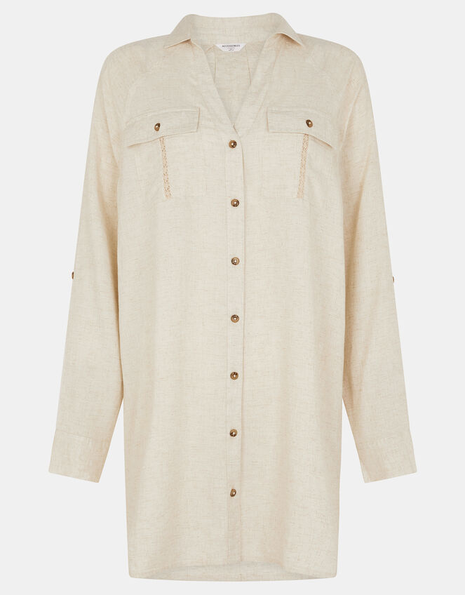 Lace Trim Beach Cover Up Shirt, Camel (BEIGE), large