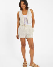 Mirror Embroidered Cotton Shorts, Ivory (IVORY), large