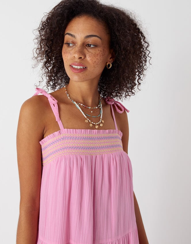 Smocked Tiered Maxi Dress, Pink (PINK), large
