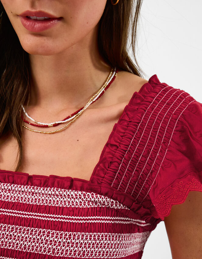 Smocked Broderie Top, Red (RED), large