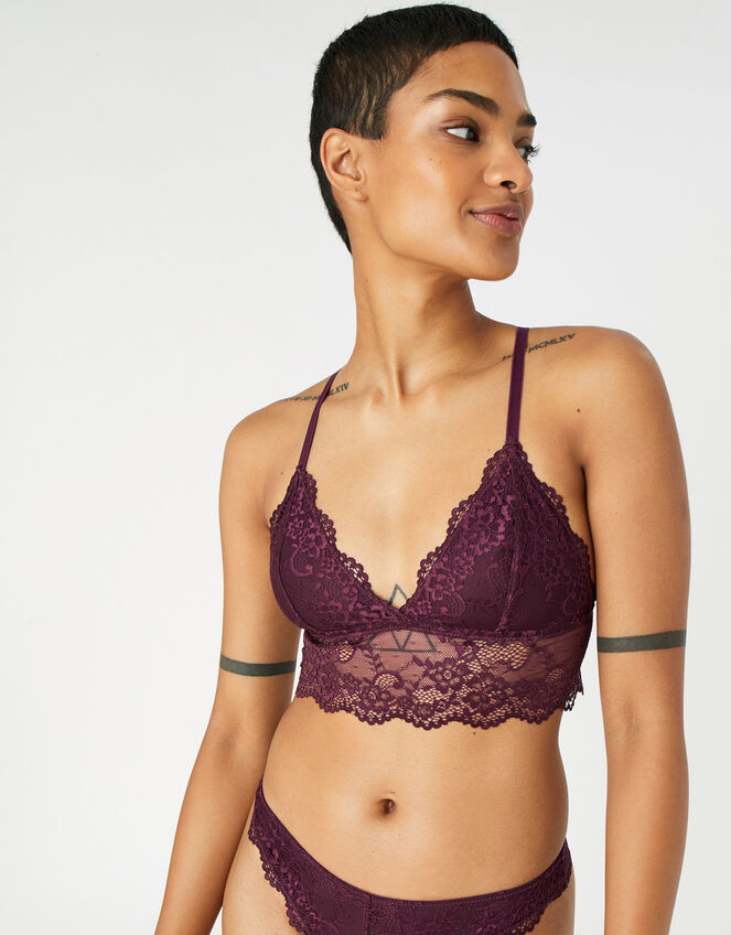 Strappy Lace Bralet, Red (BURGUNDY), large