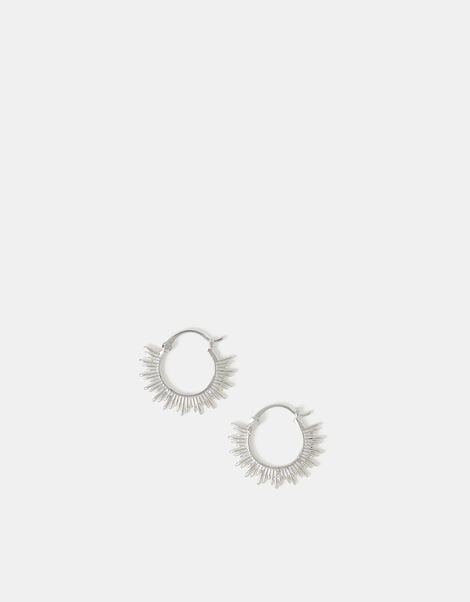 Sterling Silver-Plated Sun Hoop Earrings, , large