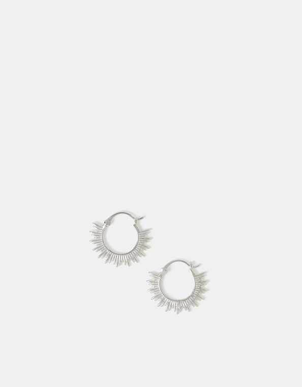 Sterling Silver-Plated Sun Hoop Earrings, , large
