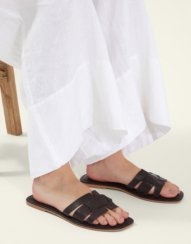 Leather Cut-Out Sliders, Brown (CHOCOLATE), large