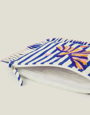 Embroidered Parrot Ruffle Clutch Bag, , large