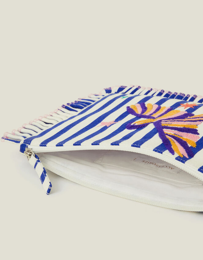 Embroidered Parrot Ruffle Clutch Bag, , large